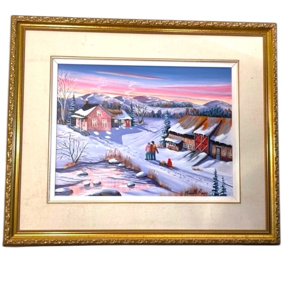 Murielle Hains  signed Oil on Canvas winter scene Painting - Picture 1 of 16